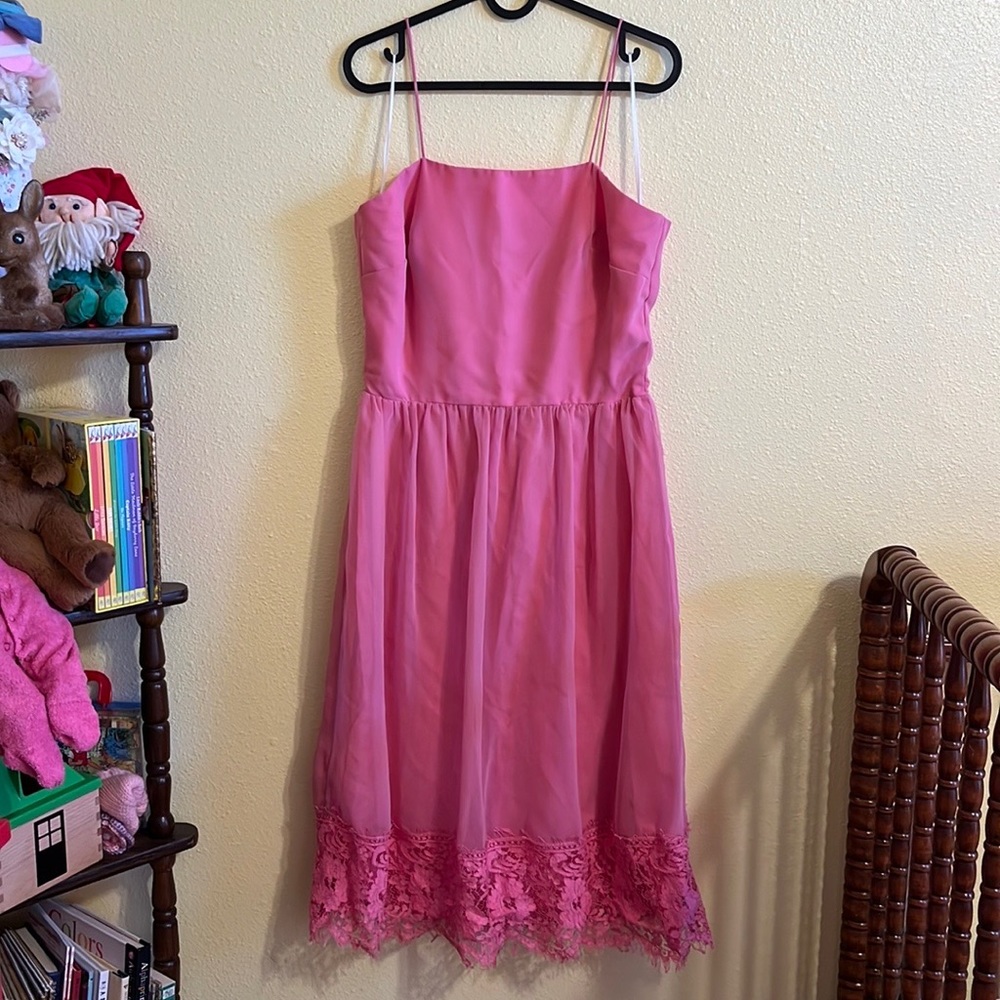 Vintage Pink Chiffon JC Penney Dress with Eyelash Lace